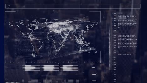 animación de mapas y barras de carga contra un fondo abstracto.
