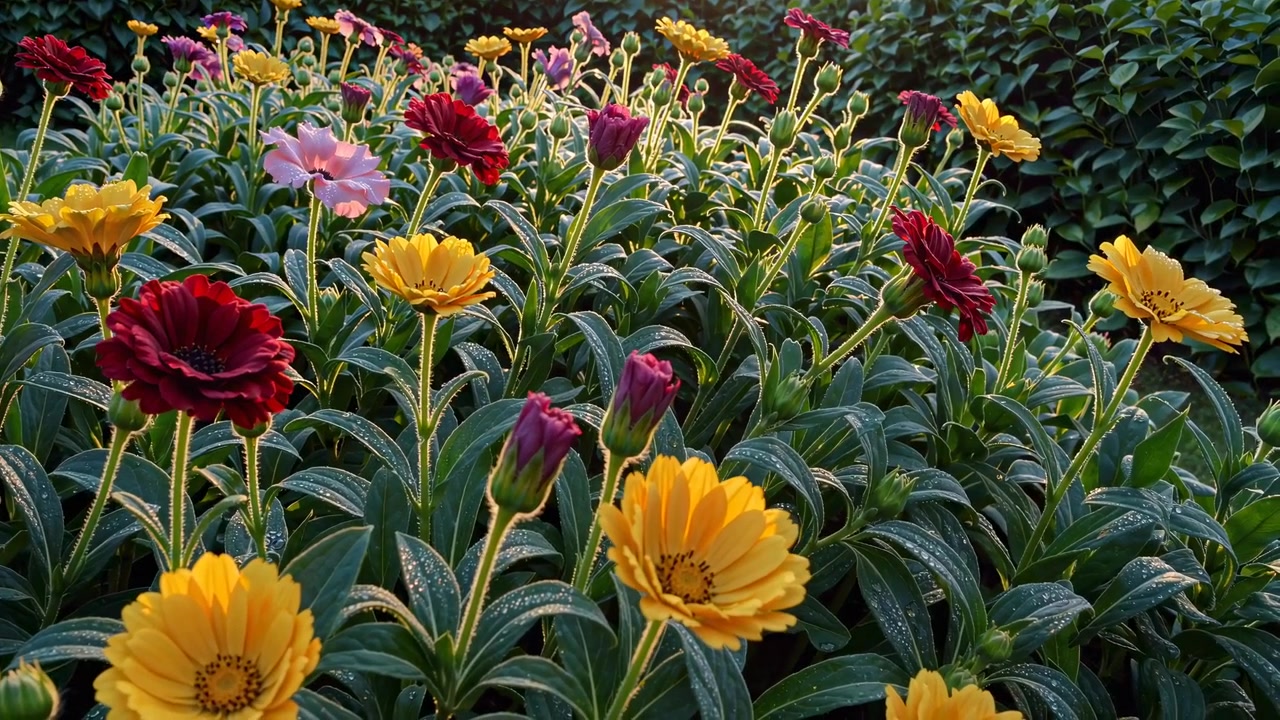 Vibrant Yellow and Red Calendula Flowers Blooming in Garden