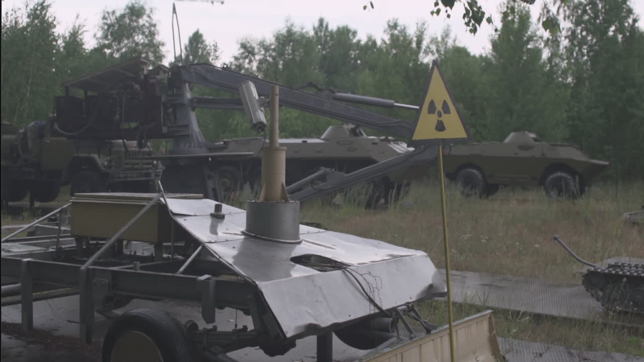 Shot of the abandoned radioactive vehicles near Pripyat in the exclusion zone, near Chernobyl Powerplant, Ukraine.