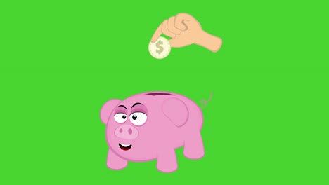 animación en bucle de una mano depositando monedas en una alcancía