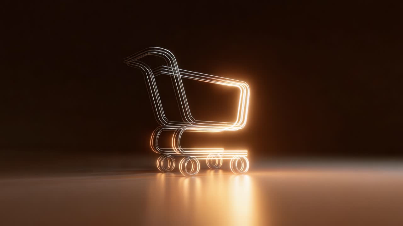 A Glowing Shopping Cart Illuminated Against Dark Background Symbolizing E-Commerce and Modern Shopping Trends in a Digital Era with Creative Lighting and Minimalist Design