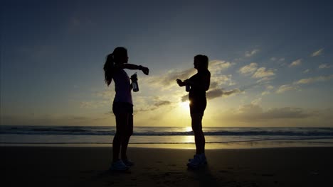 asian chinese american friends beach jogging in summer
