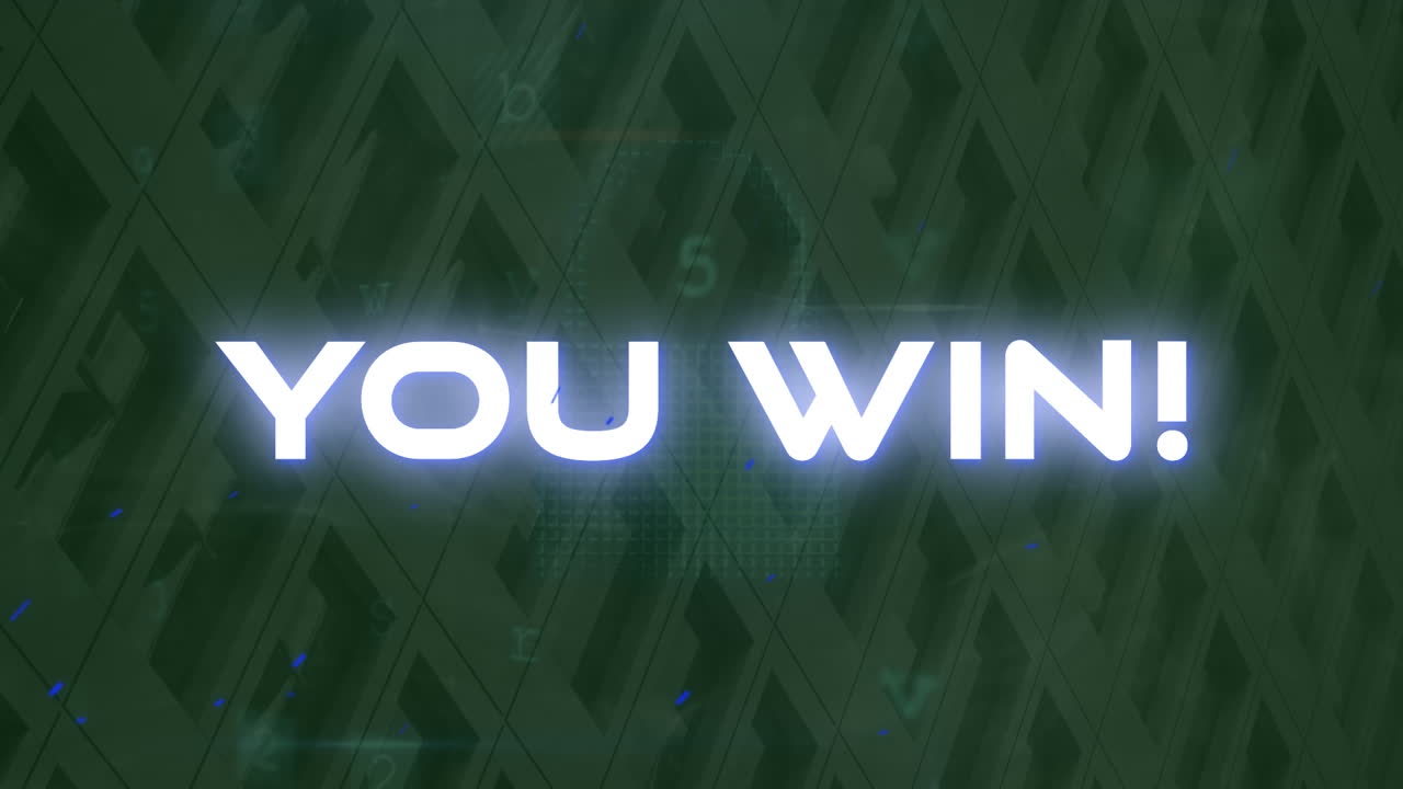 animación de usted ganar texto y advertencia de ataque cibernético sobre edificio moderno