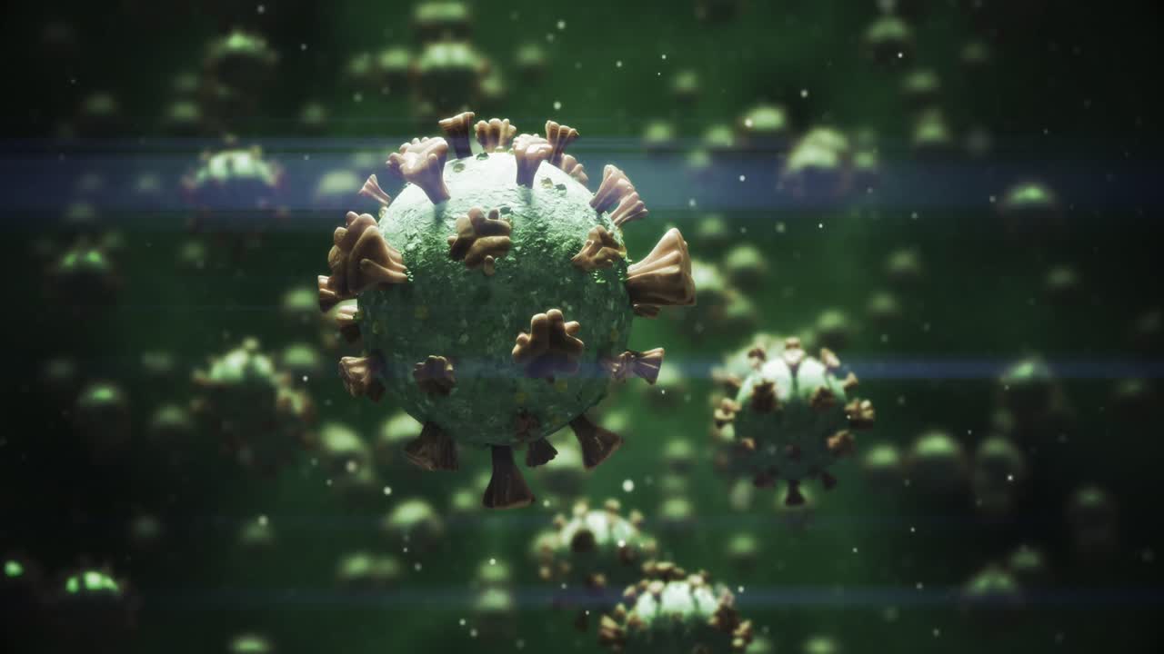 정맥에서 떠다니는 거대 코로나바이러스 코로나19 세포의 애니메이션 4k