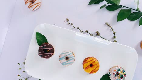 colorful mini donuts on a white plate