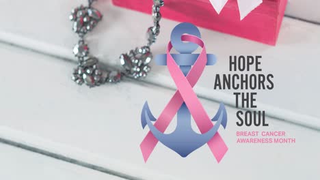 animation of breast cancer awareness text over pink breast cancer ribbon