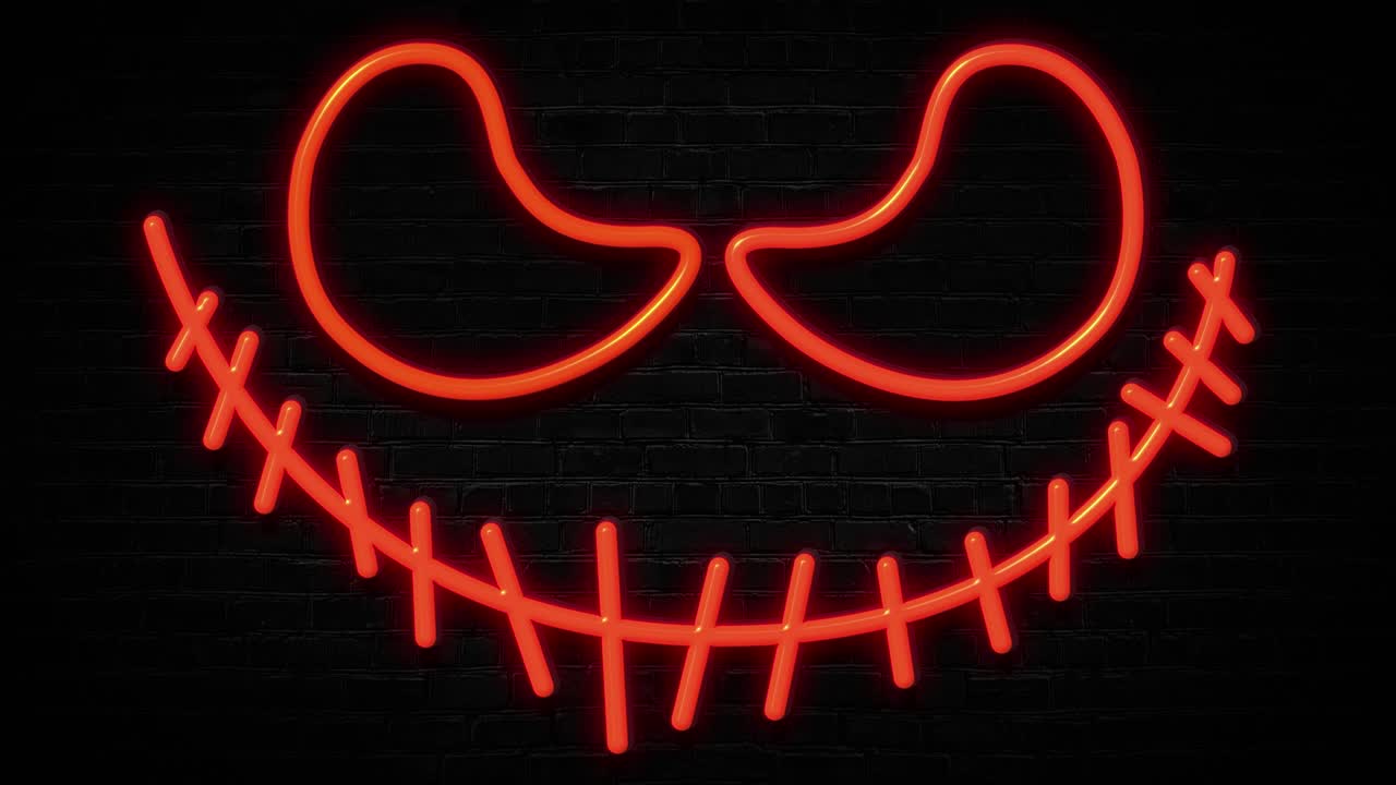 Halloween flashing neon sign, loop animation, pumpkin scary smile
