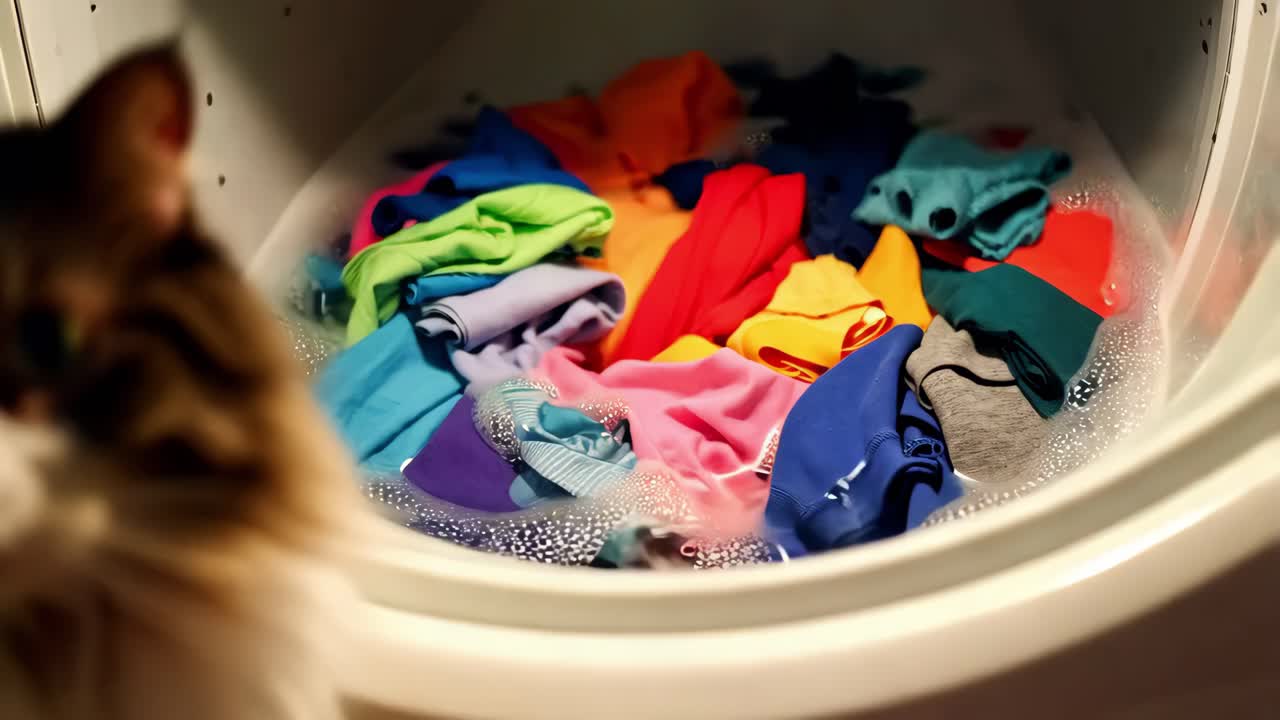 세탁일을 지켜보는 고양이