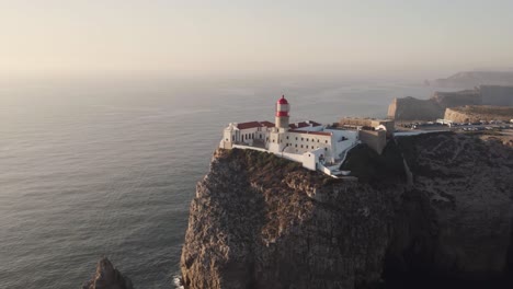 Lighthouse-on-the-cliff,-Cabo-de-Sao-Vicente-beacon-and-convent,-Sagres,-Algarve