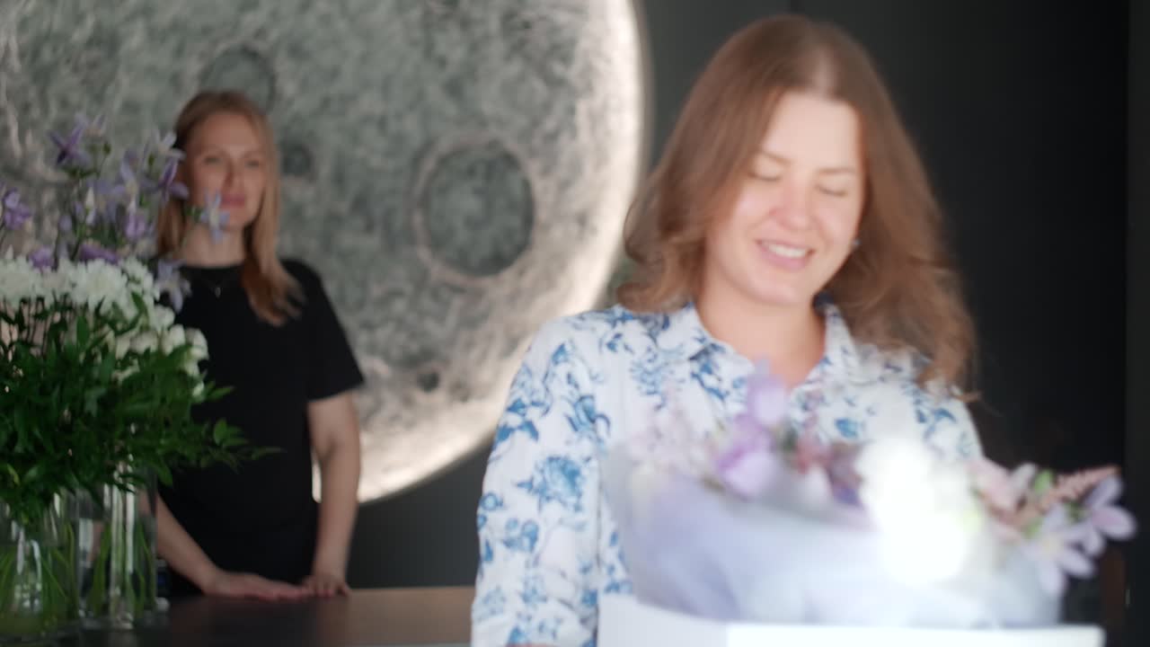 Woman Receiving a Flower Bouquet
