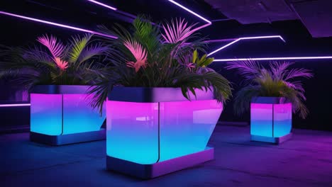 modern indoor plants with neon lighting