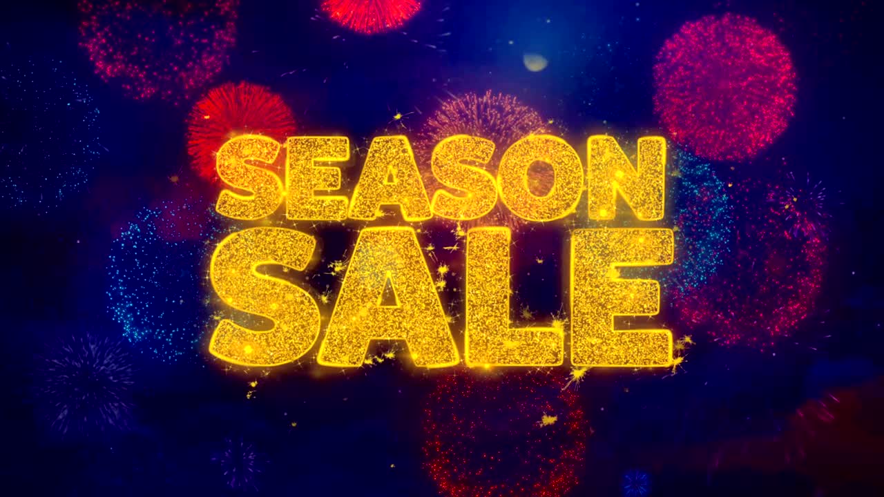 시즌 할인 인사 문자 색의 불꽃놀이에 반이는 입자