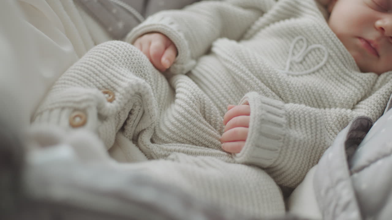 Neonato che dorme in abiti di maglia