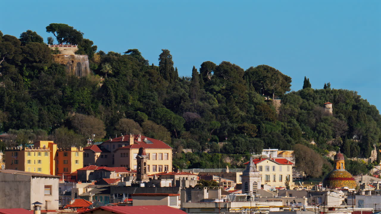 View of the buildings on Nice, France with the mountains on the background