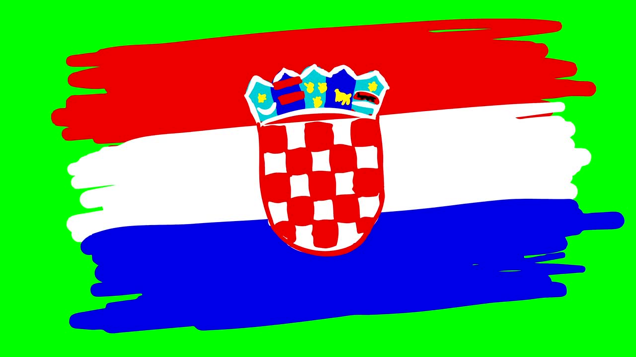 Croatia flag drawing on green screen isolated whiteboard