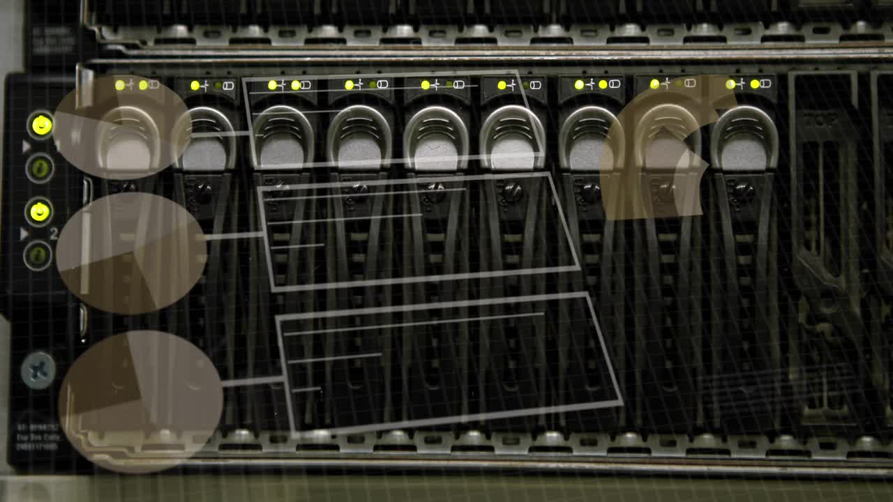 animación del procesamiento de datos financieros en el fondo del servidor informático