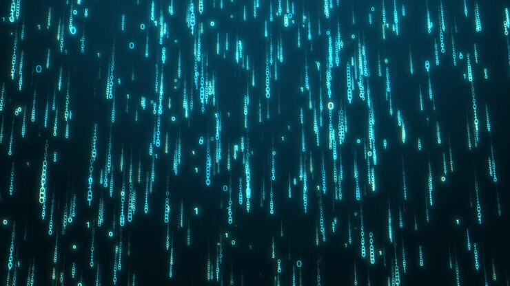 Futuristic Data Flow: Falling Binary Matrix in Dark Digital Space