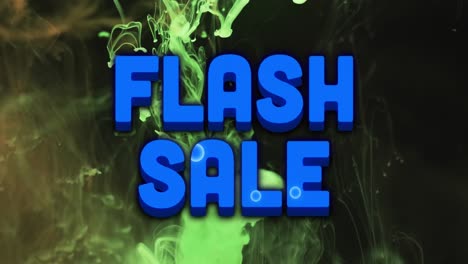 Animation-Von-Flash-Sale-Text-über-Grüner-Flüssigkeit-Auf-Schwarzem-Hintergrund