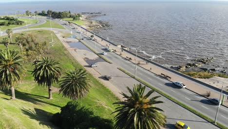 aerial drone footage in the park rambla parque rodo montevideo uruguay