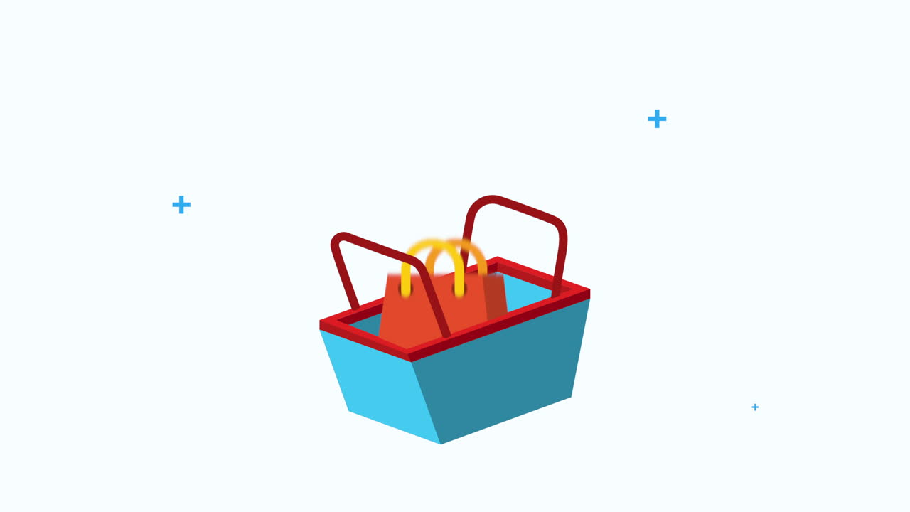 쇼핑 바구니와 가방을 가진 상업 마케팅 서비스