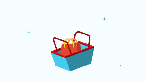 servicio de comercialización comercial con cesta y bolsa de compras