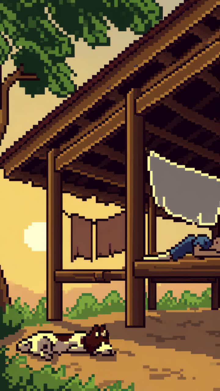 Pixel Art Scene of a Gazebo at Sunset