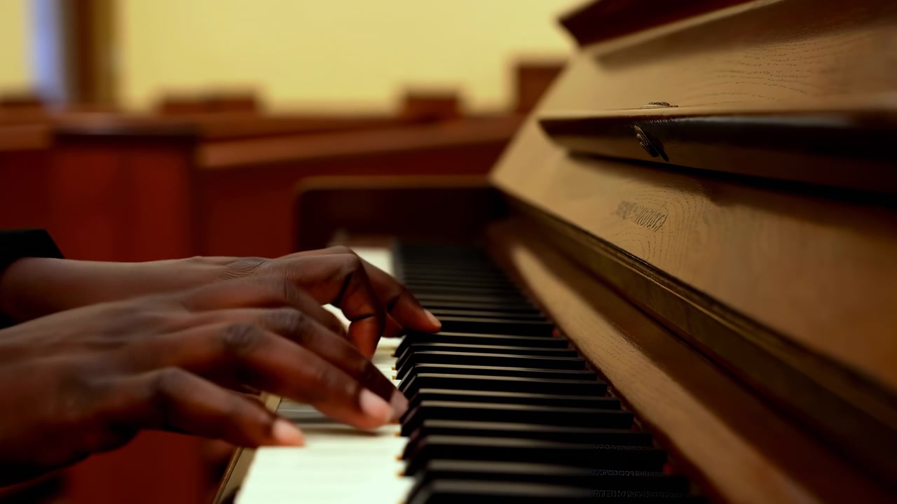 Black Hands Playing Piano Keys In Warm Wooden Sanctuary Closeup Of Fingers Articulating Melody During Quiet