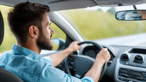 man driving a car