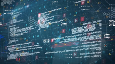 animazione della scansione del campo di applicazione sull'elaborazione dei dati di sicurezza informatica su sfondo blu