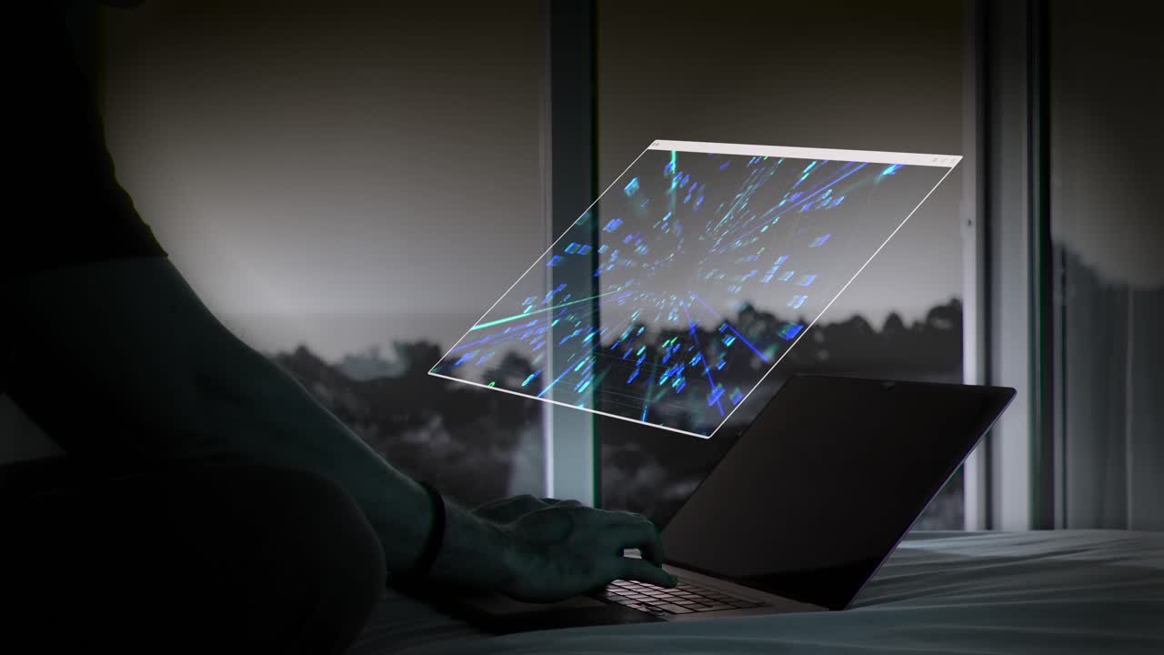 entorno digital de estilo matriz con una persona trabajando en una computadora portátil