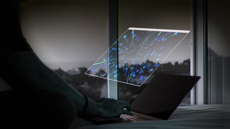 entorno digital de estilo matriz con una persona trabajando en una computadora portátil