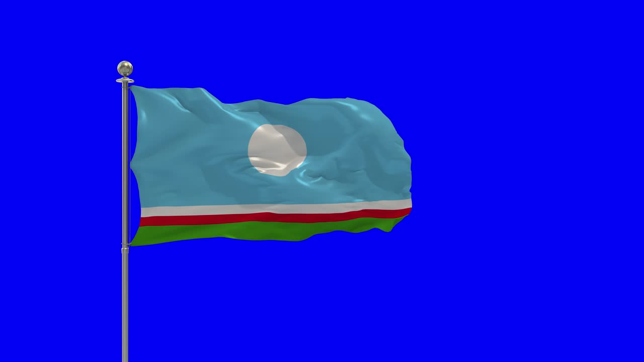 사카 공화국 (saka republic) 은 크로마 (chroma) 를 가진 기둥에 흔들리는 발의 3d 일러스트레이션입니다.