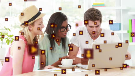digital composite video of network of connection with interface icons against group of friends