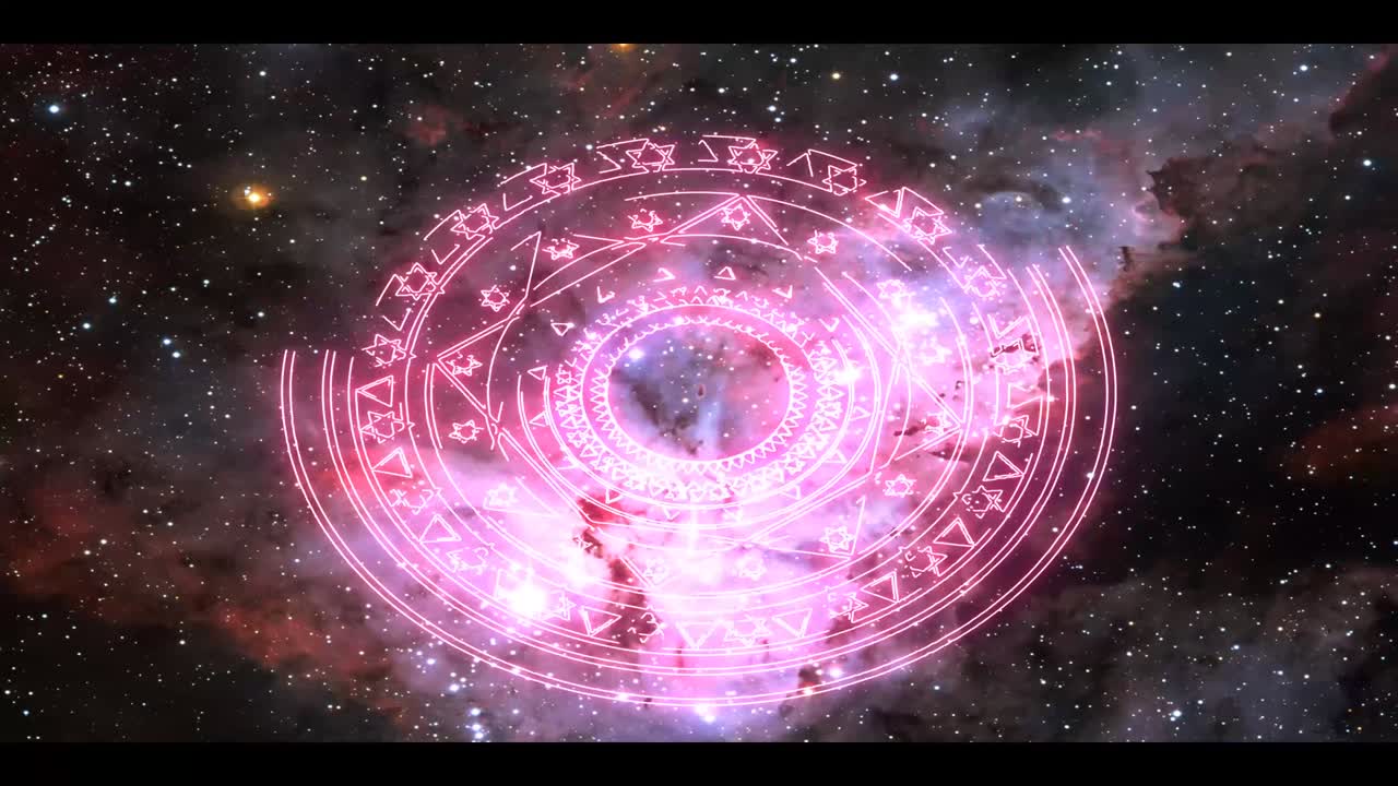 la energía de la estrella mágica púrpura gira lentamente aparece en el fondo de la nebulosa espacial