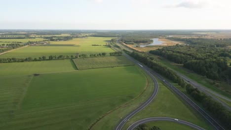 aerial view of dutch countryside and highway