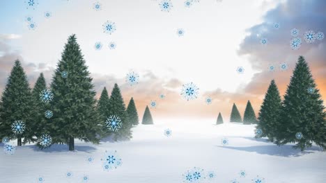 Animation-of-snow-falling-over-winter-landscape