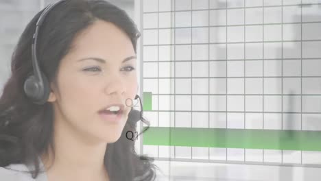 Animation-of-data-processing-over-businesswoman-using-phone-headset