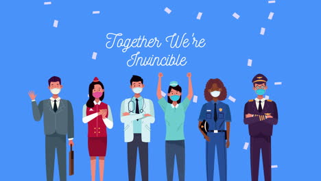 workers with together we are invincible message campaign
