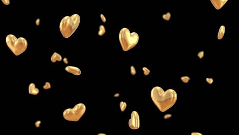 gold 3d hearts falling loop with alpha matte
