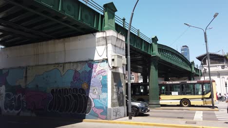 railway bridge infrastructure in palermo neighborhood, artistic area of capital city of buenos aires argentina