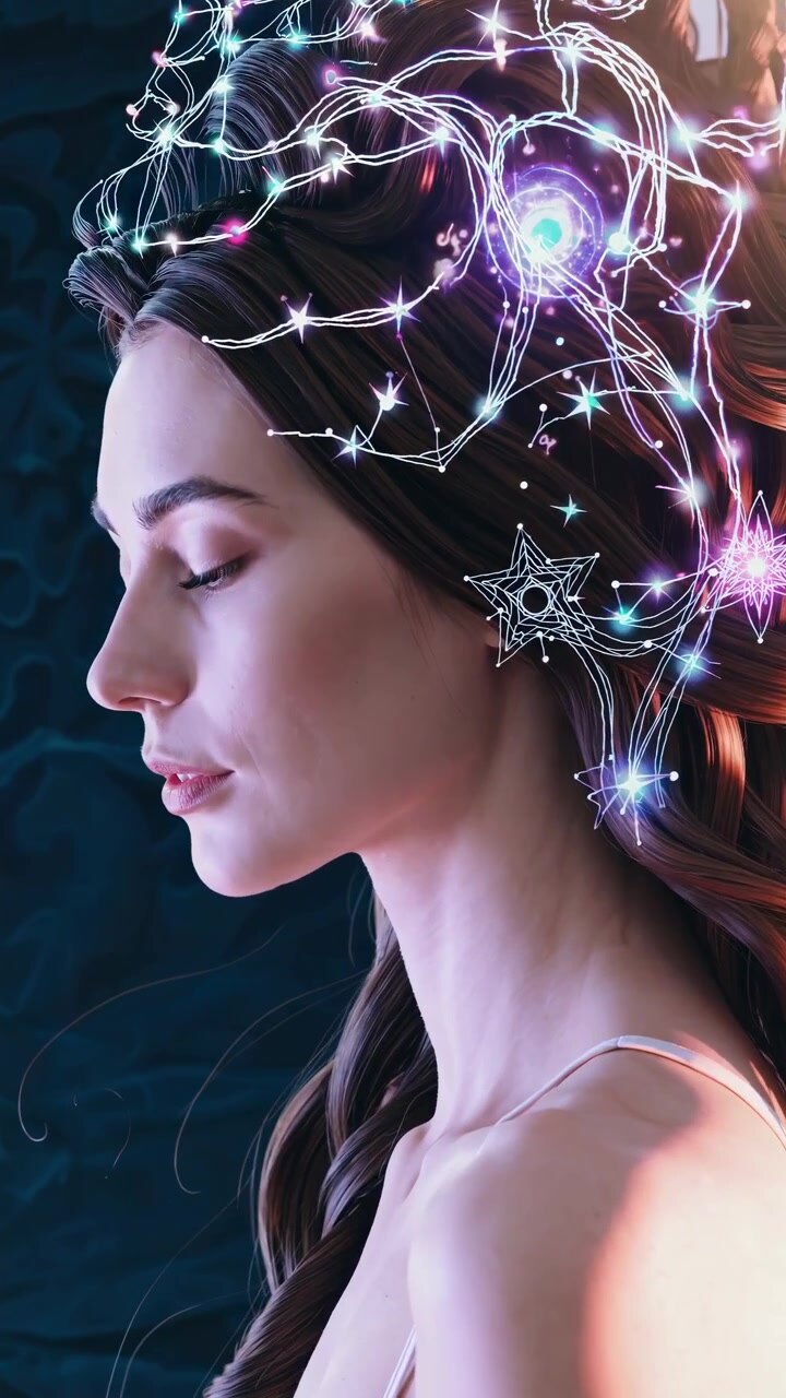 Profilo di una donna con sovrapposizione animata e luminosa di rete neurale.