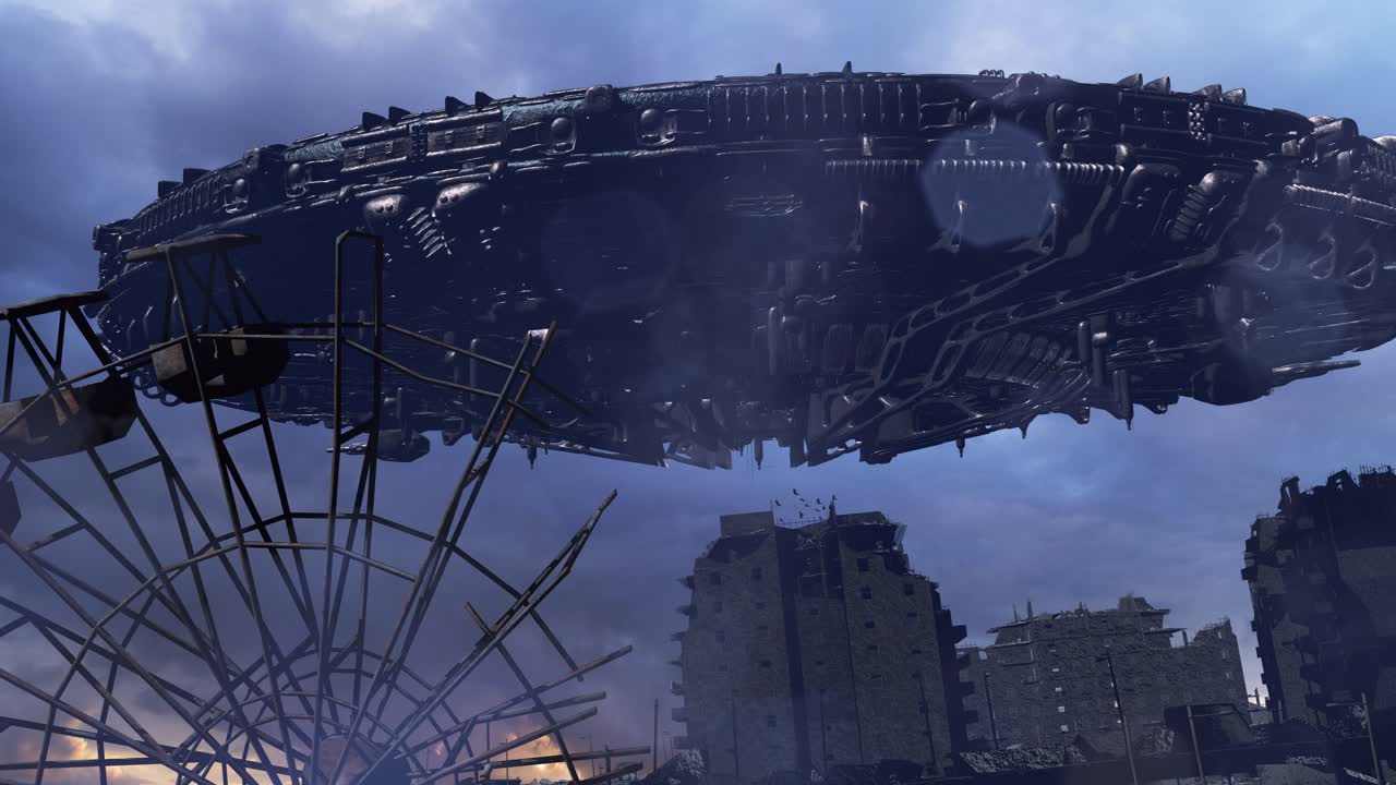 UFO Over City Ruins