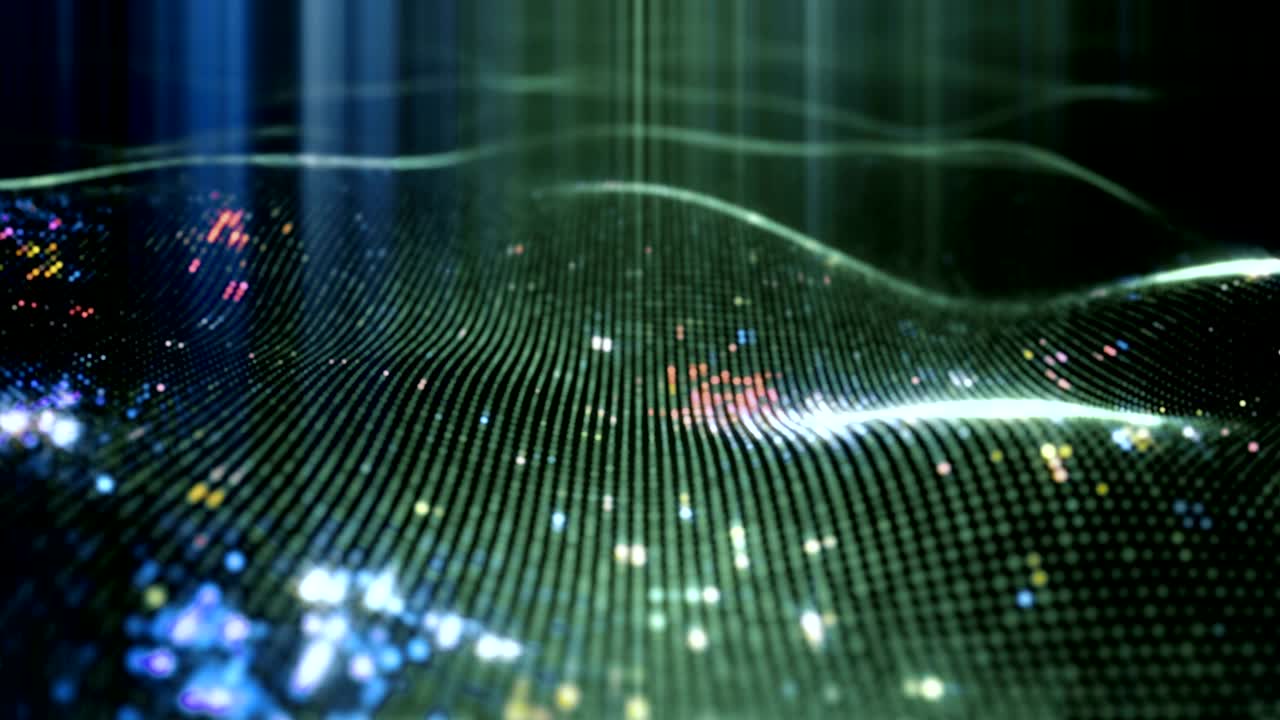 Abstraktes leuchtendes virtuelles neuronales Netzwerk. Futuristisches Codierungs- oder Künstliche-Intelligenz-Konzept. Nahtlose 3D-Animation in Endlosschleife, gerendert mit DOF 4K.