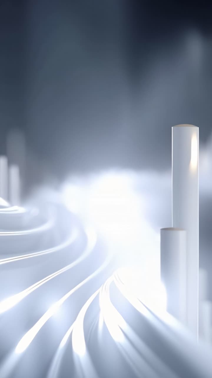 Luce accattivante e forme fluide: Un viaggio astratto attraverso onde eteree e punti luce radiosi in un paesaggio visivo onirico.