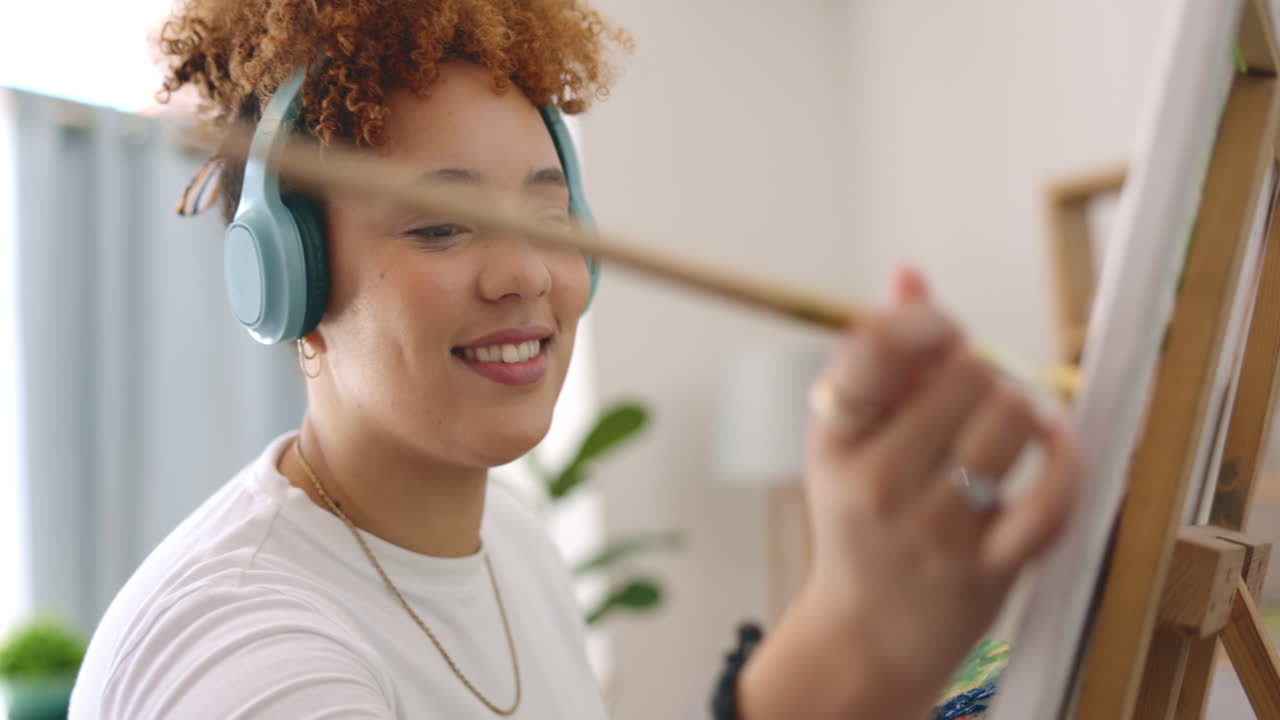 Painting, music headphones