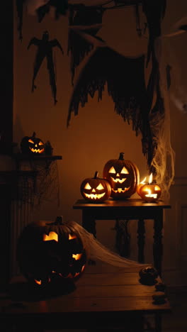 spooky halloween decorations with glowing jack-o'-lanterns