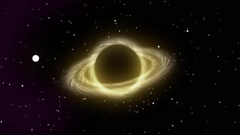 Animiertes-Schwarzes-Loch-Im-Weltraum-Mit-Sich-Drehenden-Gelben-Planetenringen