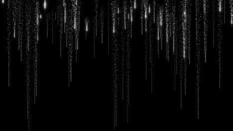 futuristic white glittering star dust trail particles falling down effect 4k animation on black background.