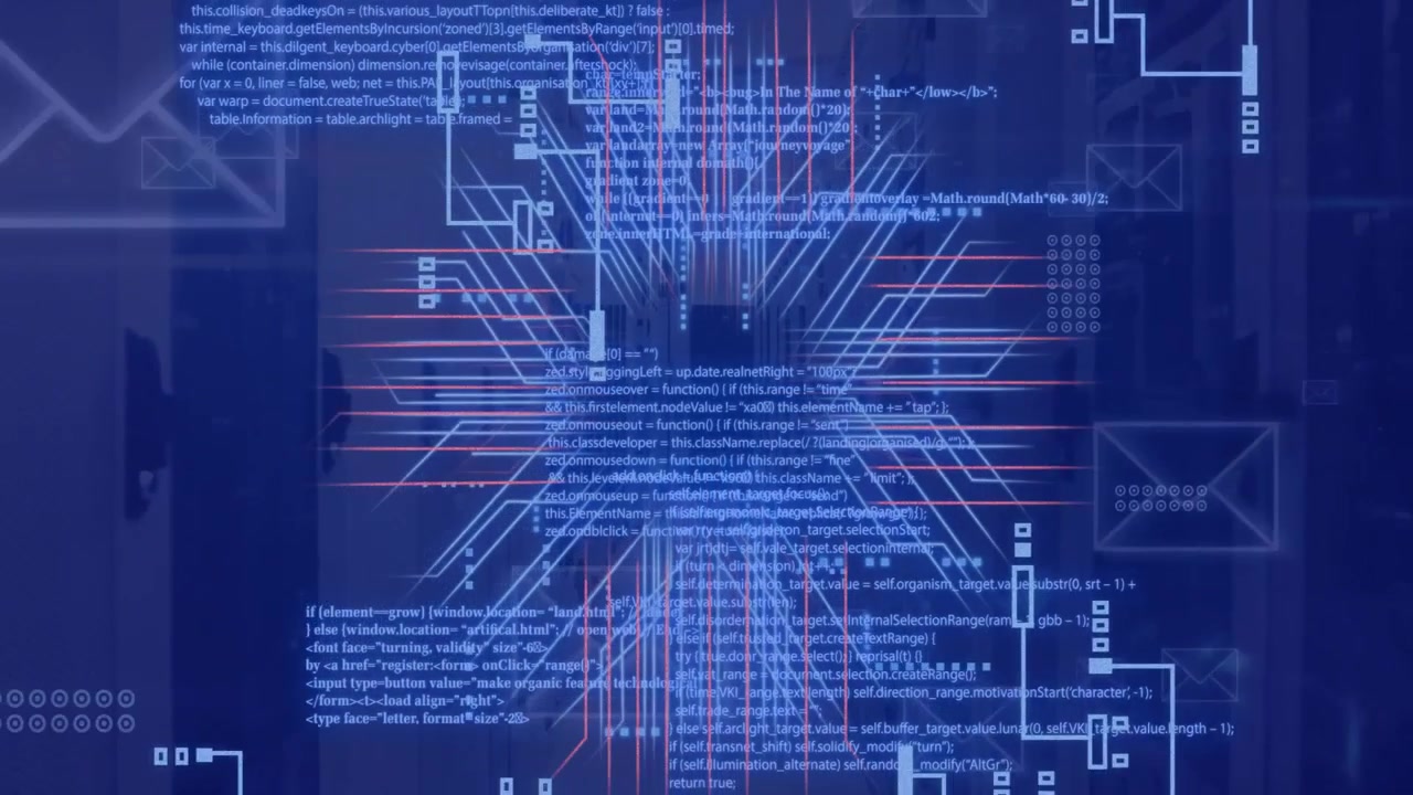 Animation of circuit board and data processing over computer servers