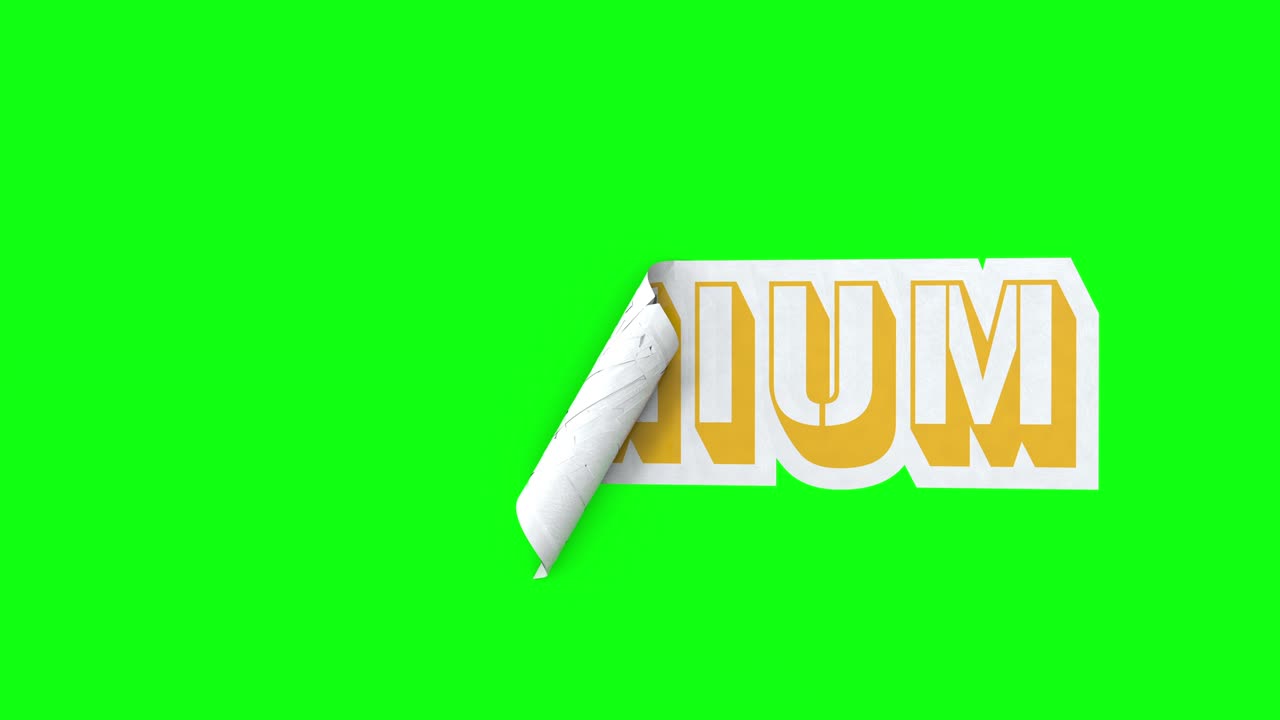 la etiqueta premium se desenrolla en la pantalla verde. animación de producto de calidad 3d